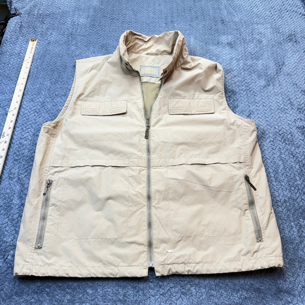 Camel Collection Utility Vest Mens 56 XXL Beige Vintage Multi-Pocket Gilet
